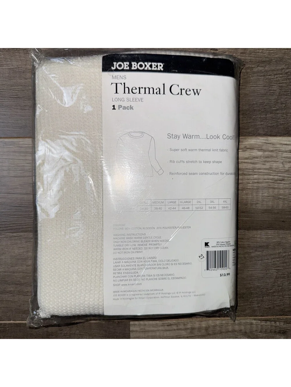 Joe Boxer Mens 3XL Thermal Crew Long Sleeve White, 2000s Vintage, New in Package